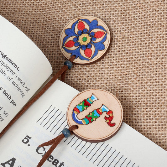 Armenian Letter M and Regal Bloom 2 Piece Wood Bookmark Set - Palatial M